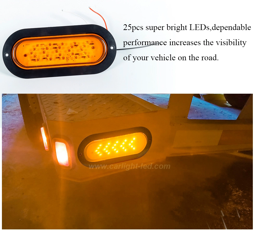 6 Inch Amber Oval LED Stop Turn Trailer Tail Lights