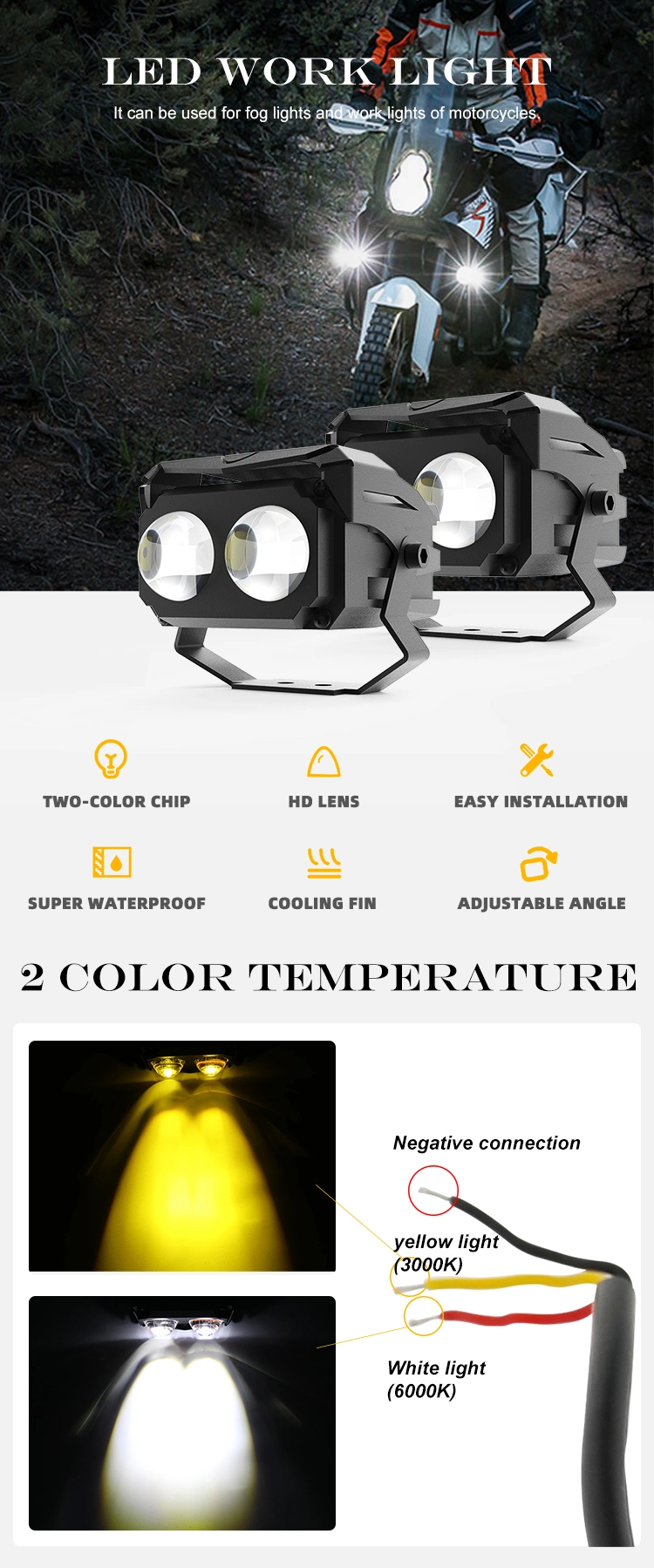 Super Bright 9~85V Car LED Headlight Motorcycle Spotlight White Yellow Car Light Accessories for Truck ATV Driving Fog Lights