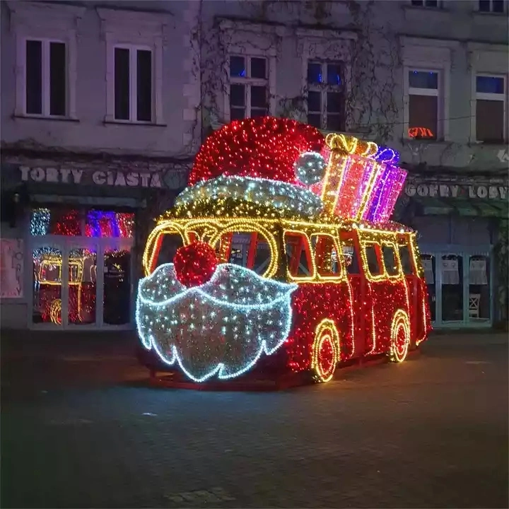 Customized Mall Park Decoration Giant 3D LED Bus Motif Light